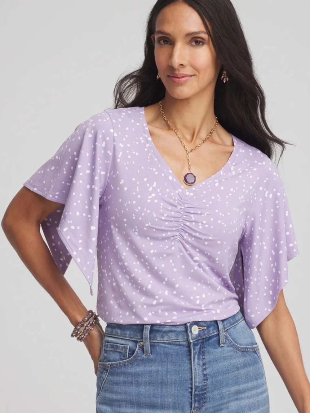 Chico’s Touch of Cool Handkerchief Sleeve V-Neck Tee Large